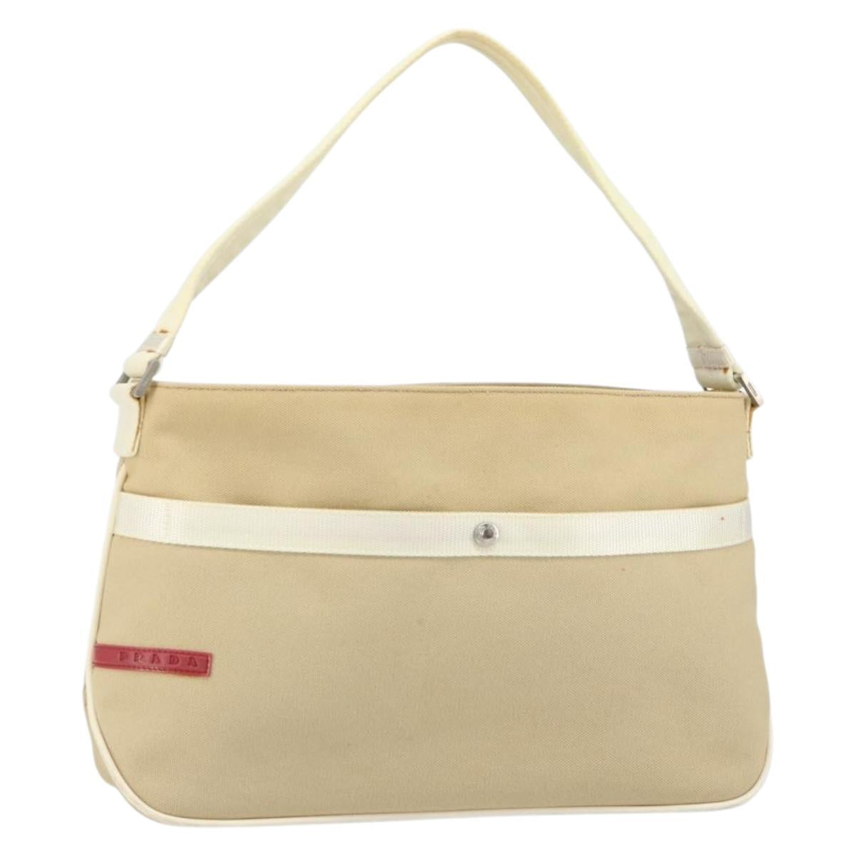PRADA Sports Shoulder Bag Canvas Beige Silver Auth 166757