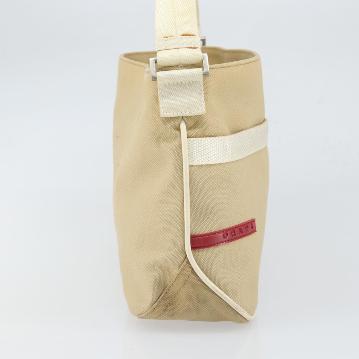 PRADA Sports Shoulder Bag Canvas Beige Silver Auth 166757