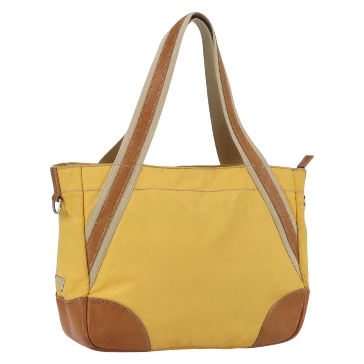 PRADA Tote Bag Nylon Yellow Silver Auth 166759