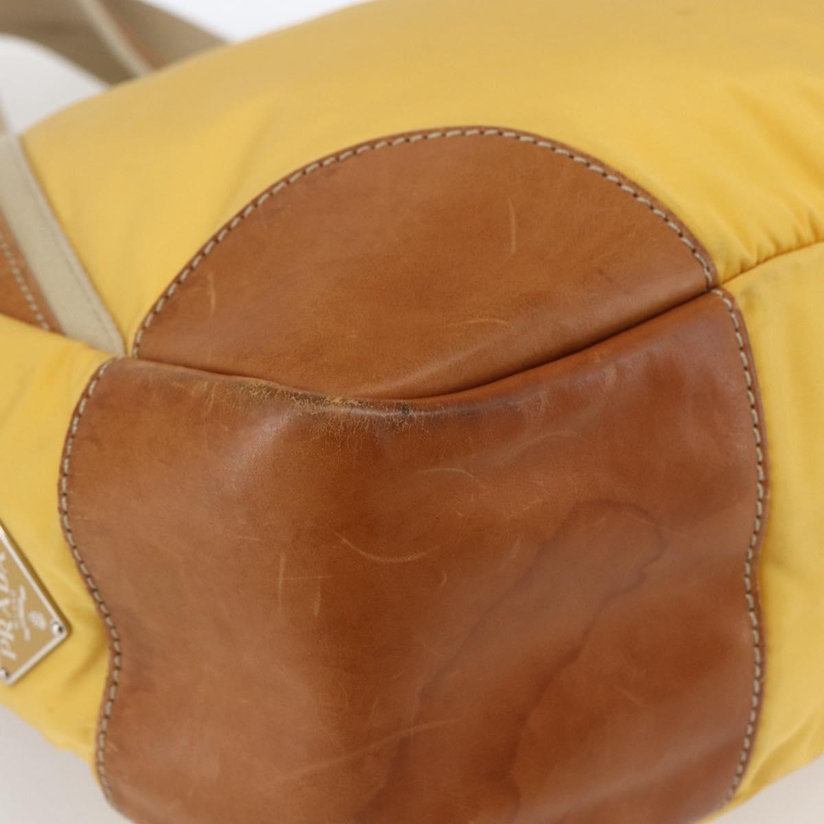 PRADA Tote Bag Nylon Yellow Silver Auth 166759