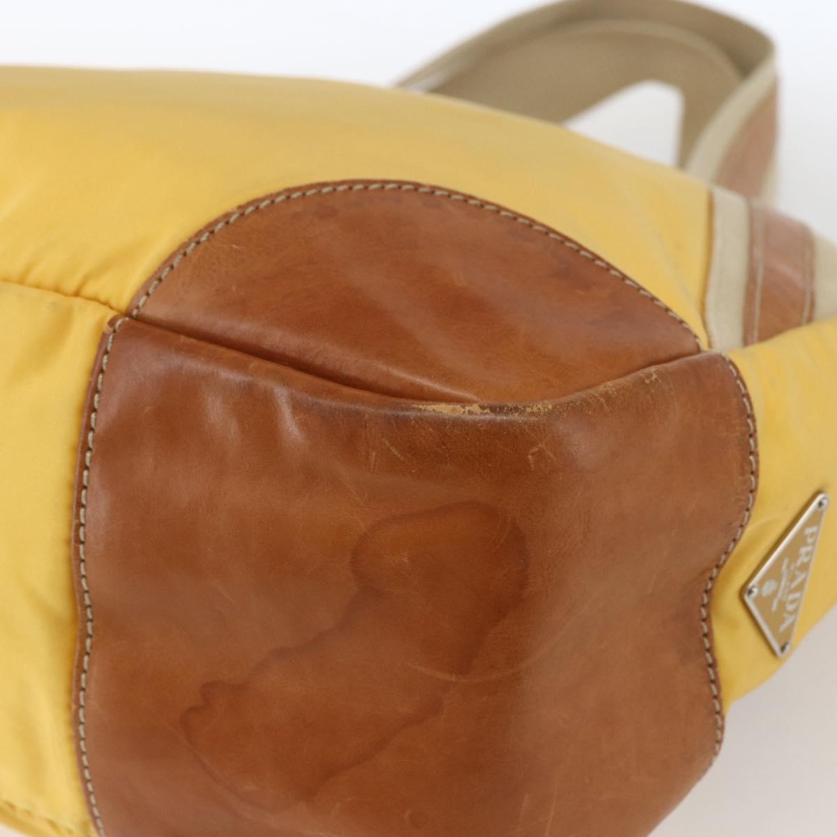 PRADA Tote Bag Nylon Yellow Silver Auth 166759