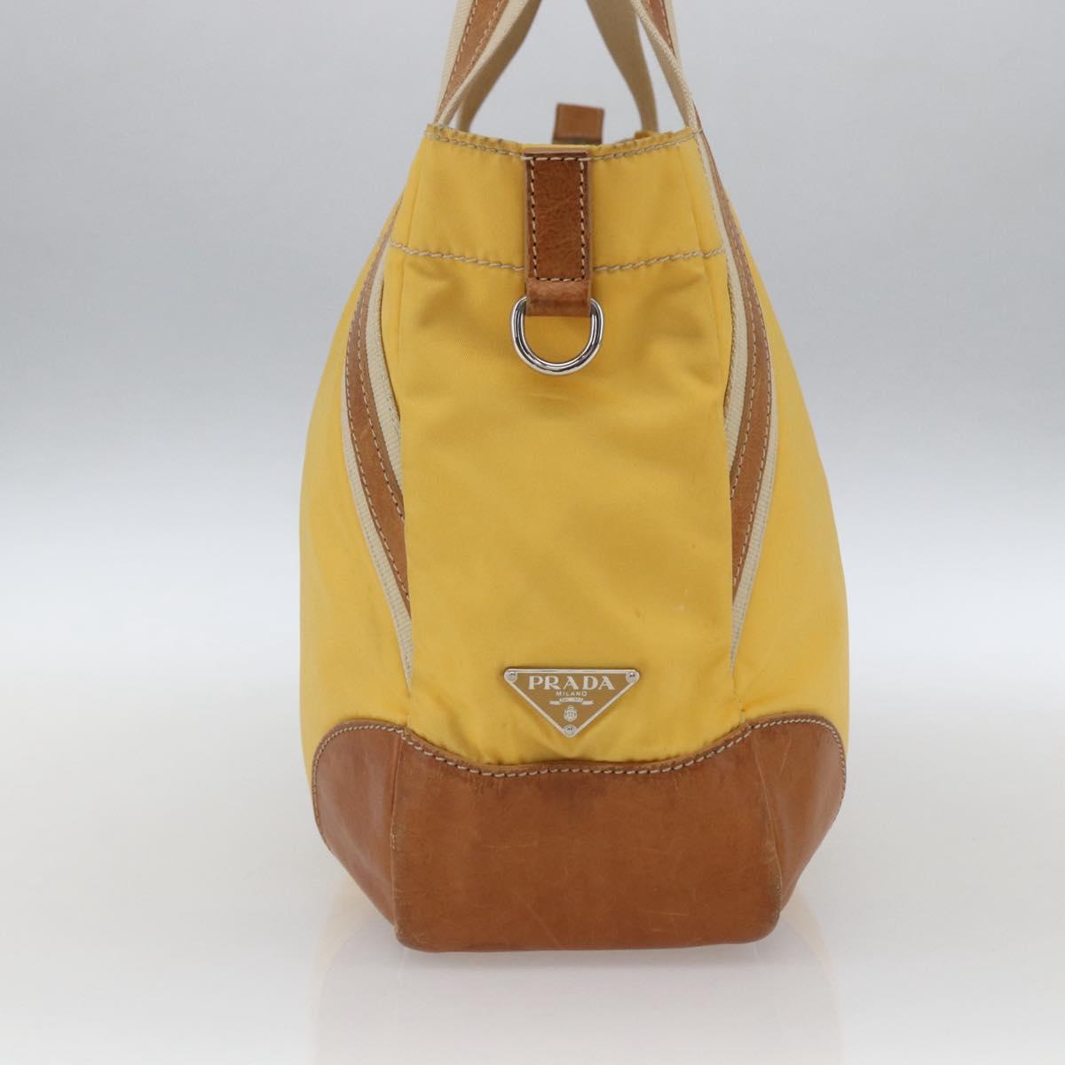 PRADA Tote Bag Nylon Yellow Silver Auth 166759