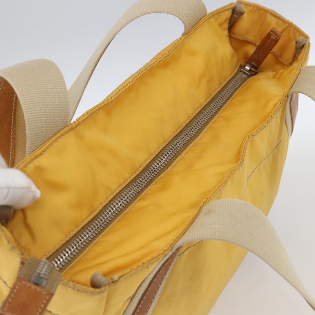 PRADA Tote Bag Nylon Yellow Silver Auth 166759