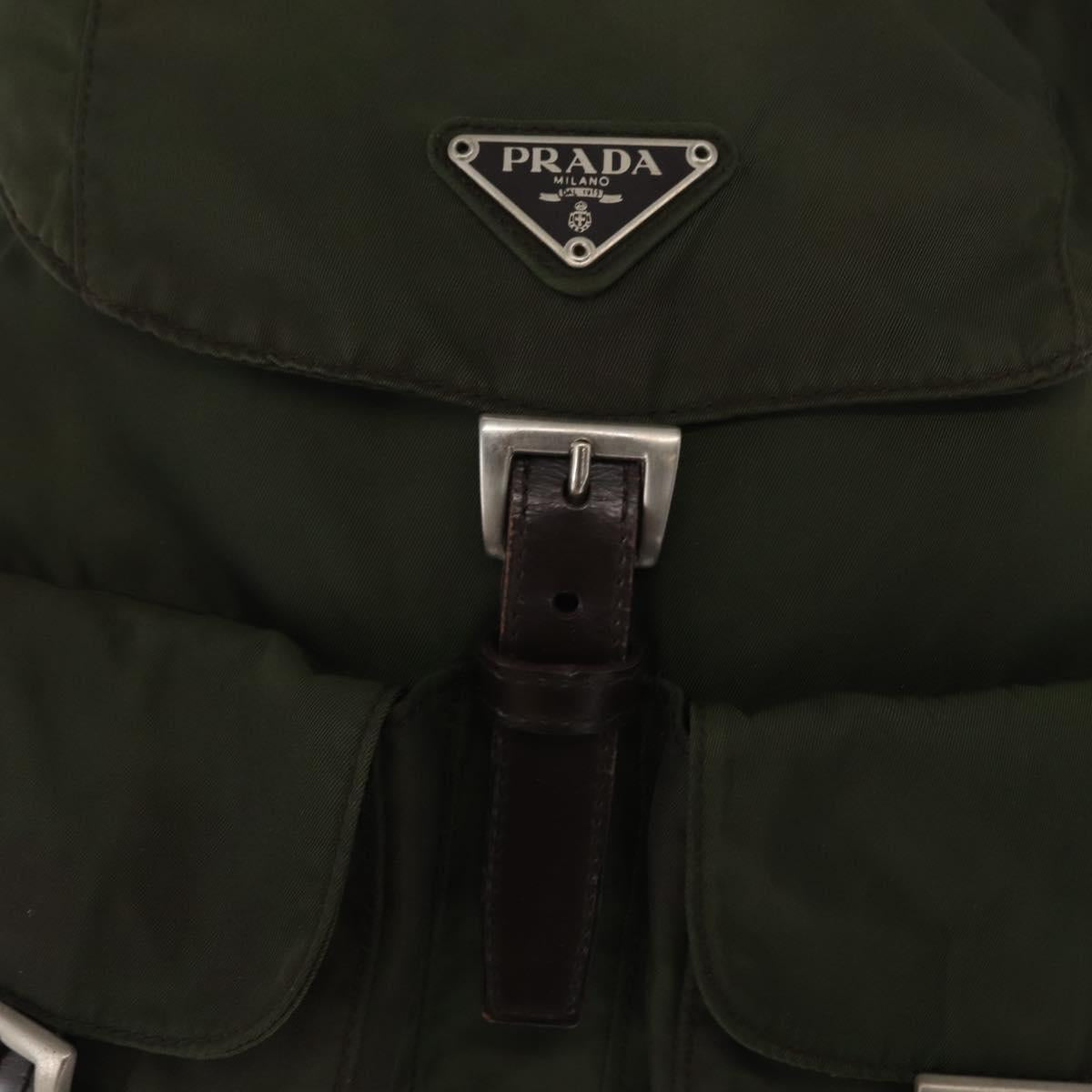 PRADA Backpack Nylon Khaki Silver Auth 166761