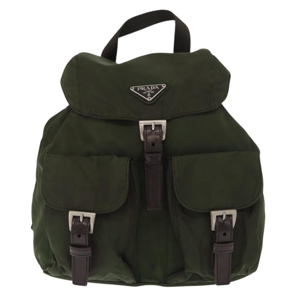 PRADA Backpack Nylon Khaki Silver Auth 166761