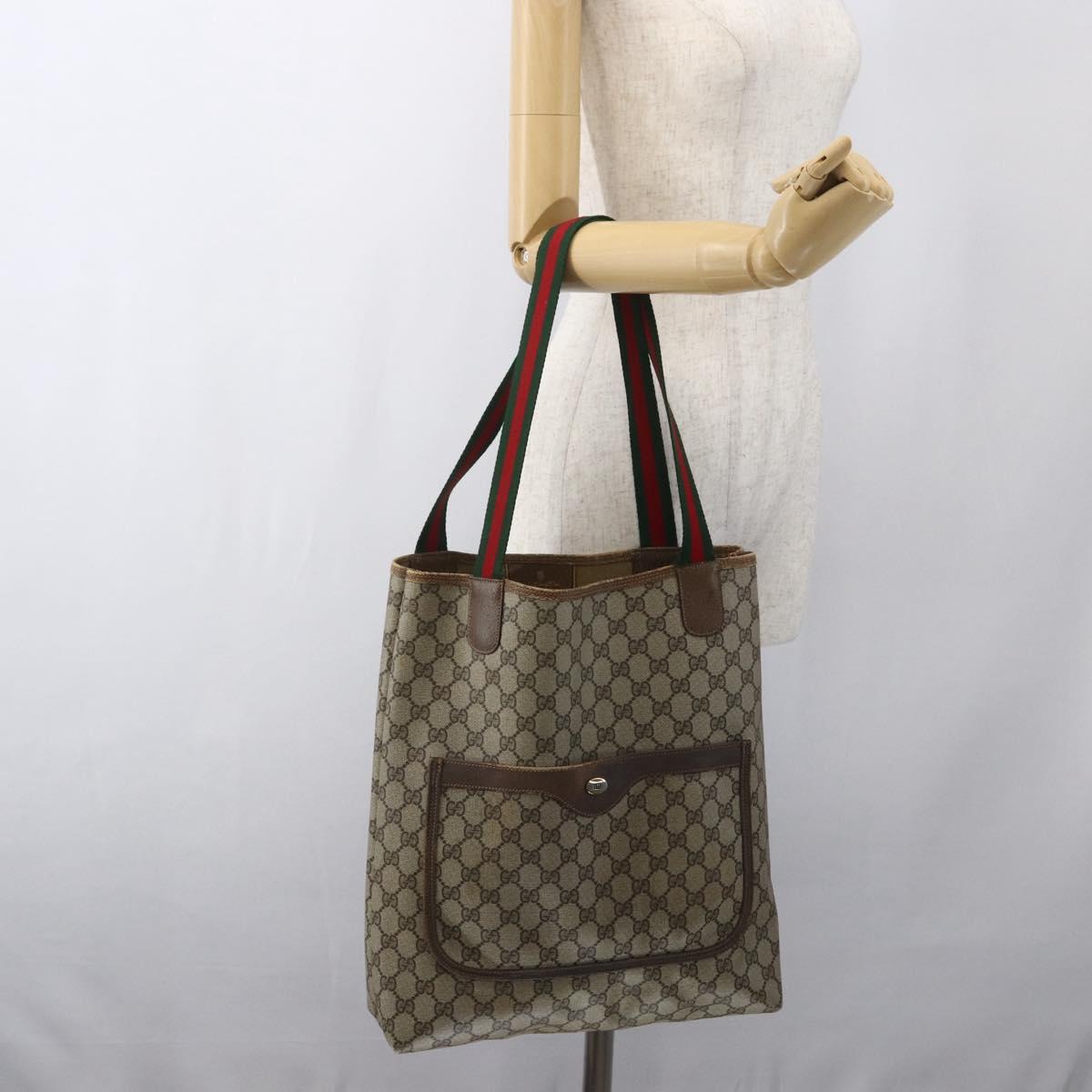 GUCCI GG Supreme Web Sherry Line Tote Bag PVC Beige Red 39 02 003 Auth 166766
