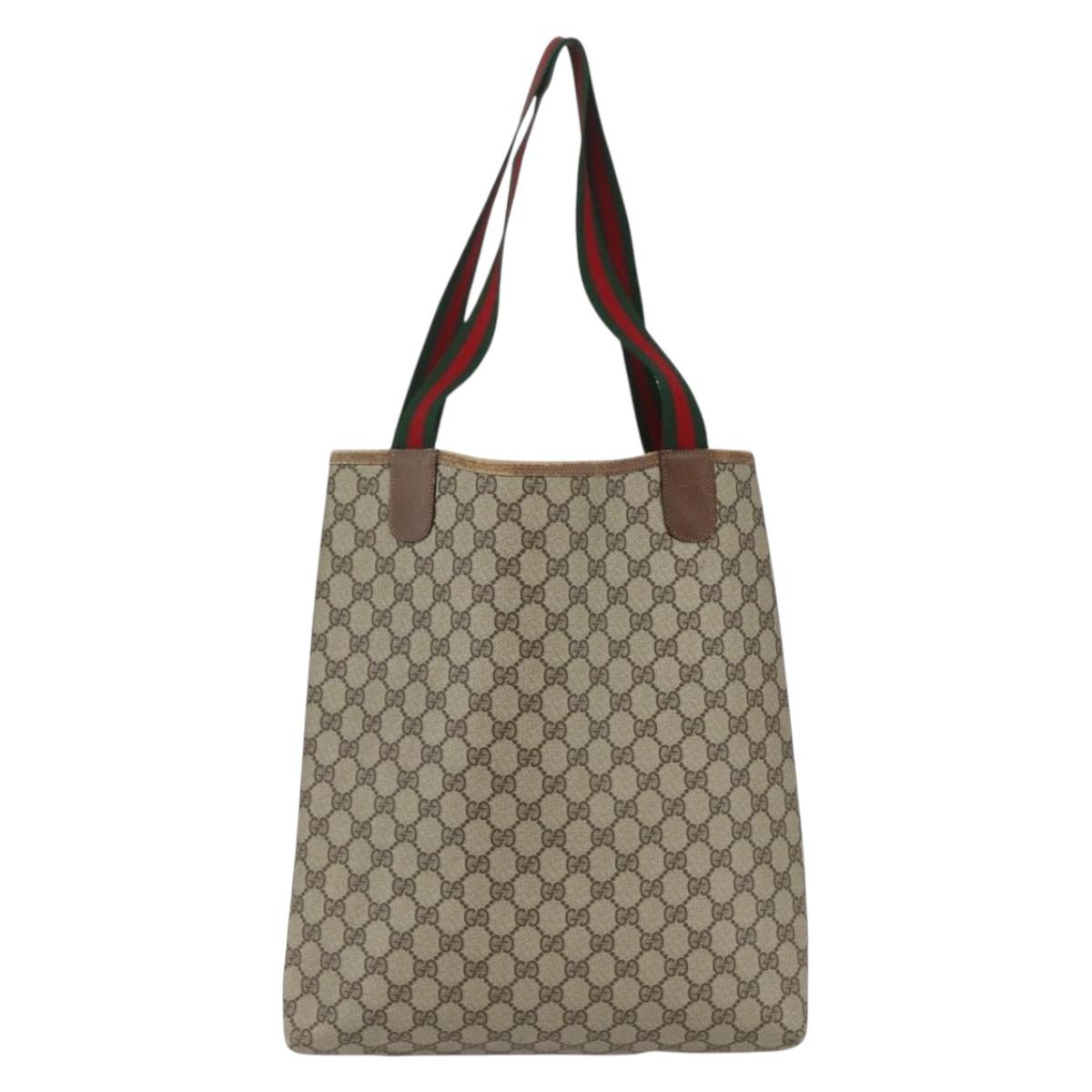GUCCI GG Supreme Web Sherry Line Tote Bag PVC Beige Red 39 02 003 Auth 166766