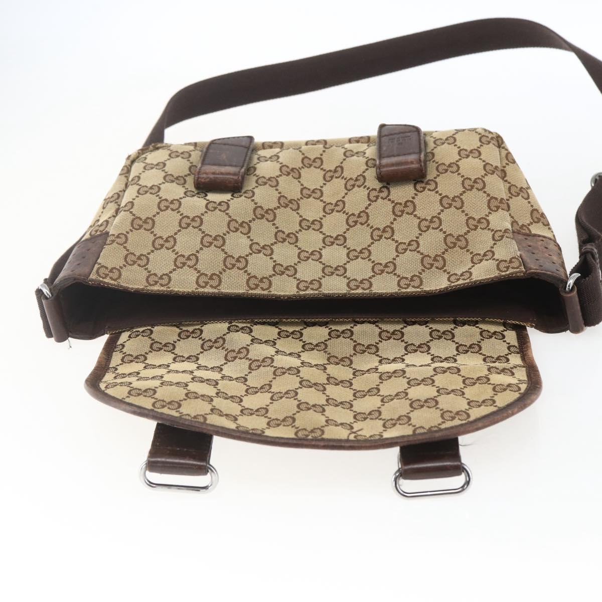 GUCCI GG Canvas Web Sherry Line Shoulder Bag Red Silver beige 145858 Auth 166768