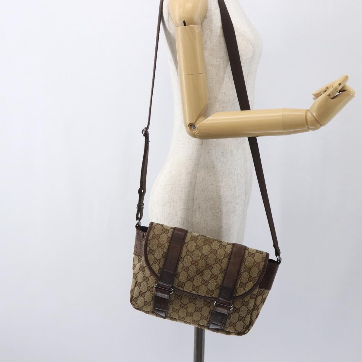 GUCCI GG Canvas Web Sherry Line Shoulder Bag Red Silver beige 145858 Auth 166768
