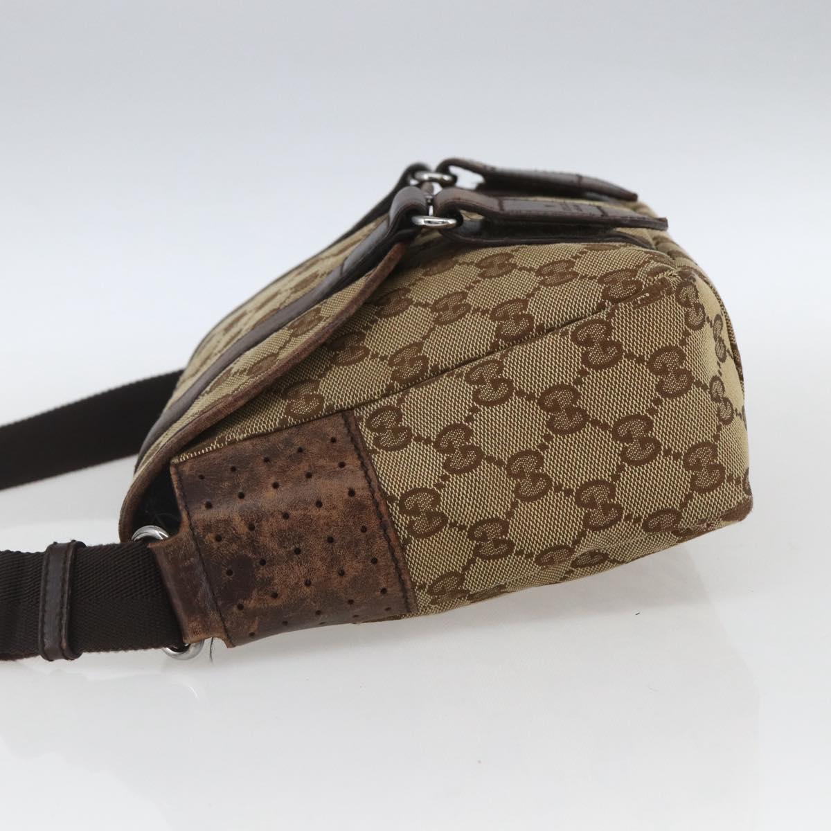GUCCI GG Canvas Web Sherry Line Shoulder Bag Red Silver beige 145858 Auth 166768