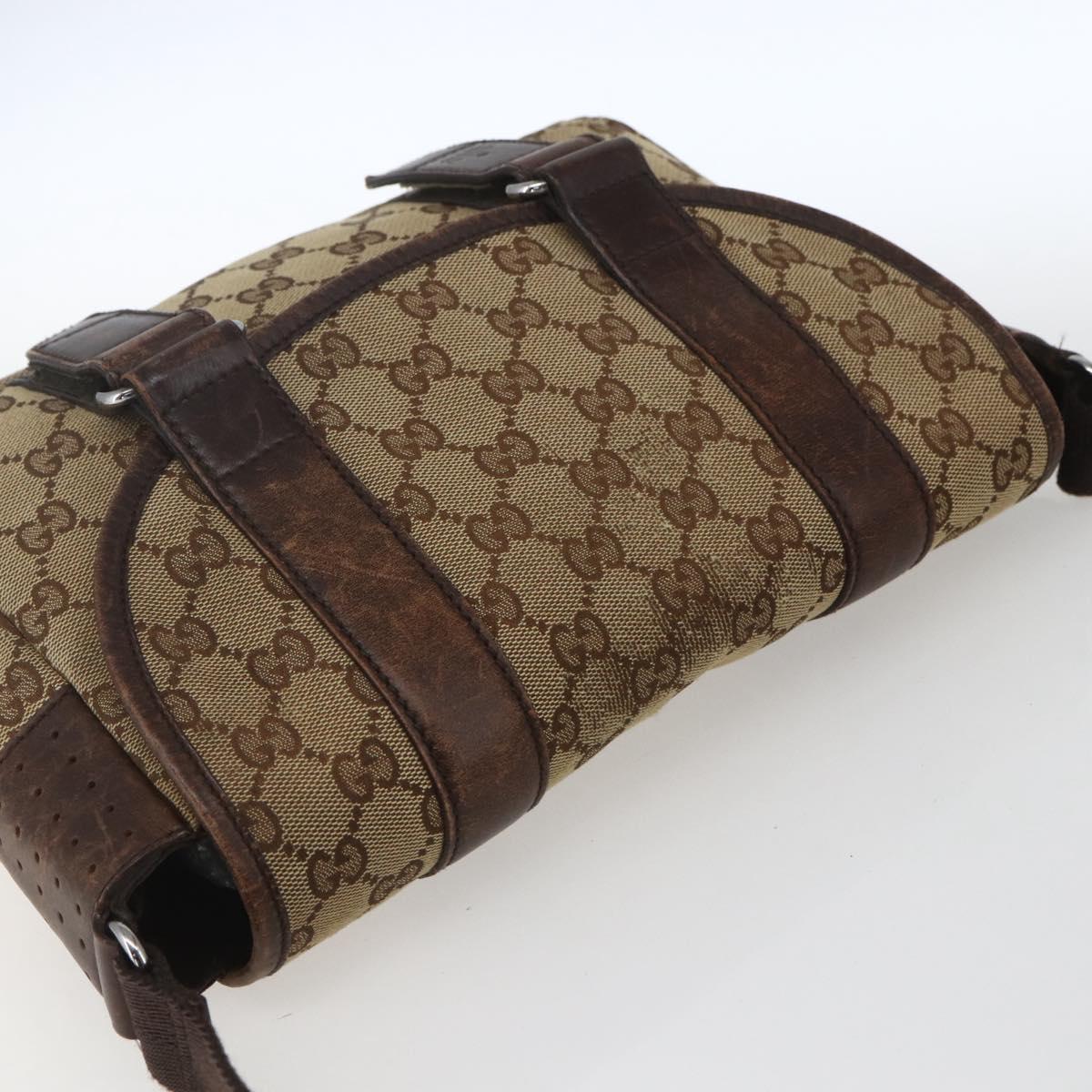 GUCCI GG Canvas Web Sherry Line Shoulder Bag Red Silver beige 145858 Auth 166768