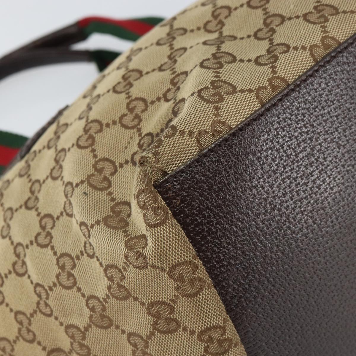 GUCCI GG Canvas Web Sherry Line Hand Bag Red Silver beige Auth 166769