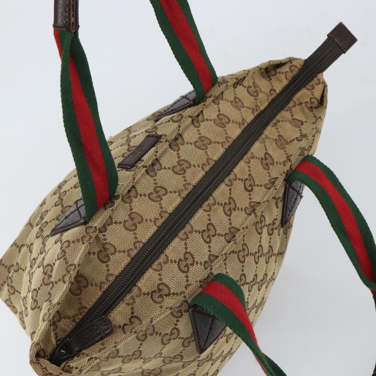 GUCCI GG Canvas Web Sherry Line Hand Bag Red Silver beige Auth 166769