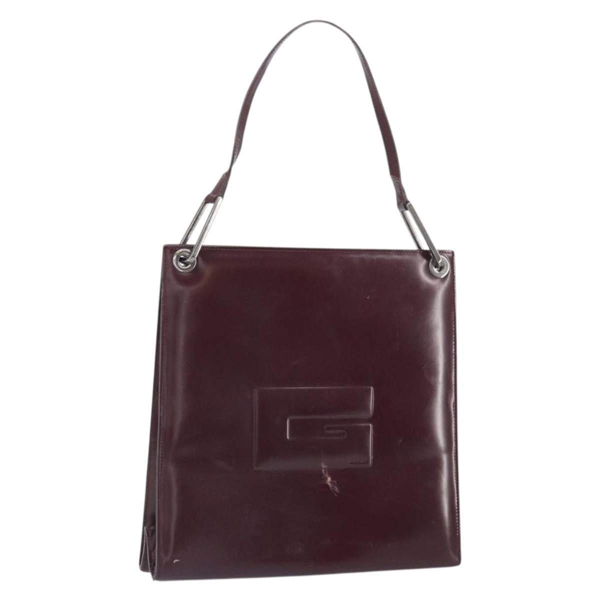GUCCI Shoulder Bag Patent leather Bordeaux Silver Auth 166771