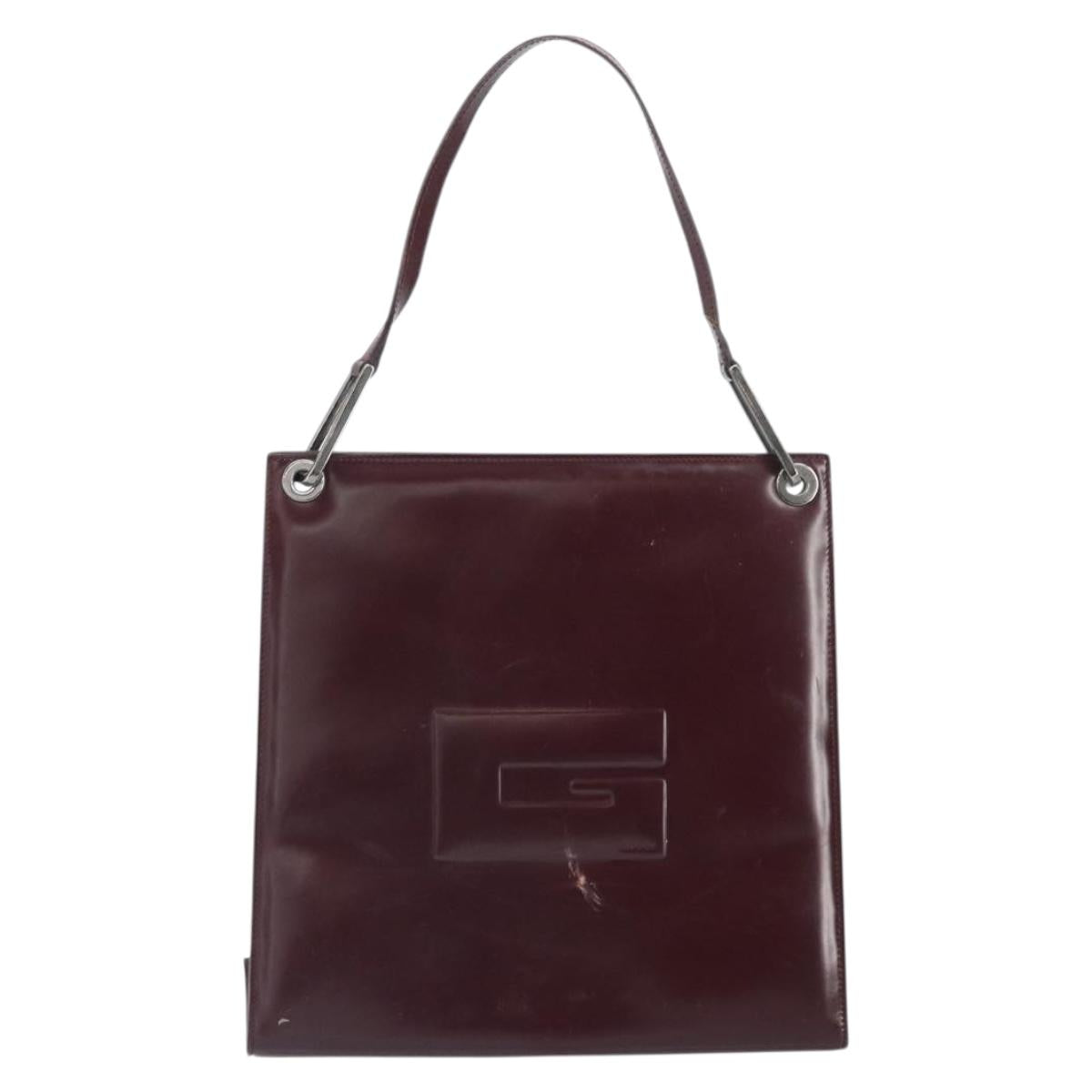 GUCCI Shoulder Bag Patent leather Bordeaux Silver Auth 166771