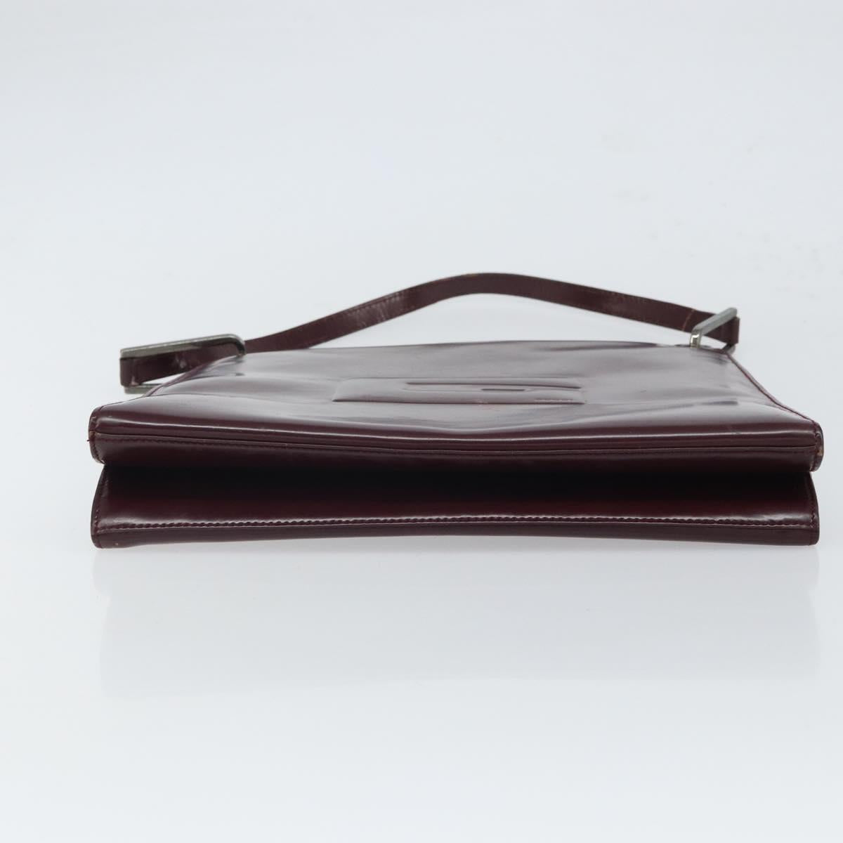 GUCCI Shoulder Bag Patent leather Bordeaux Silver Auth 166771