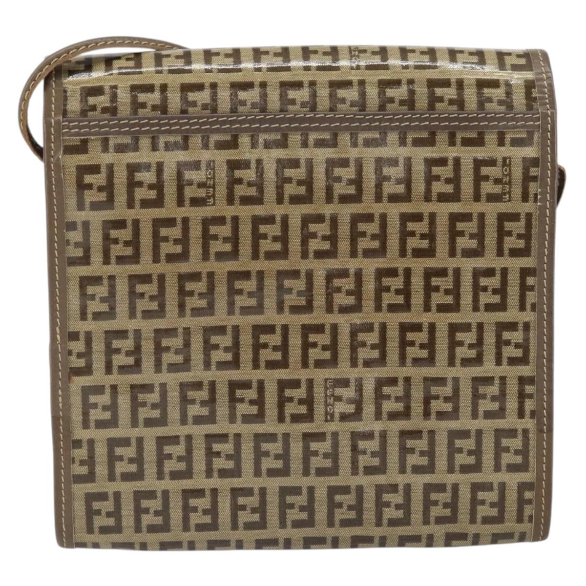 FENDI Zucchino Canvas Shoulder Bag Beige Auth 166774