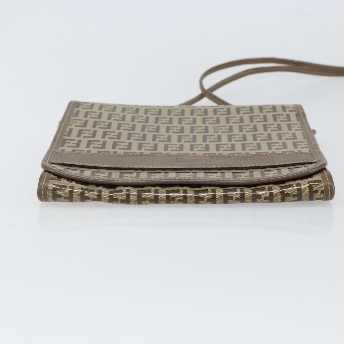 FENDI Zucchino Canvas Shoulder Bag Beige Auth 166774
