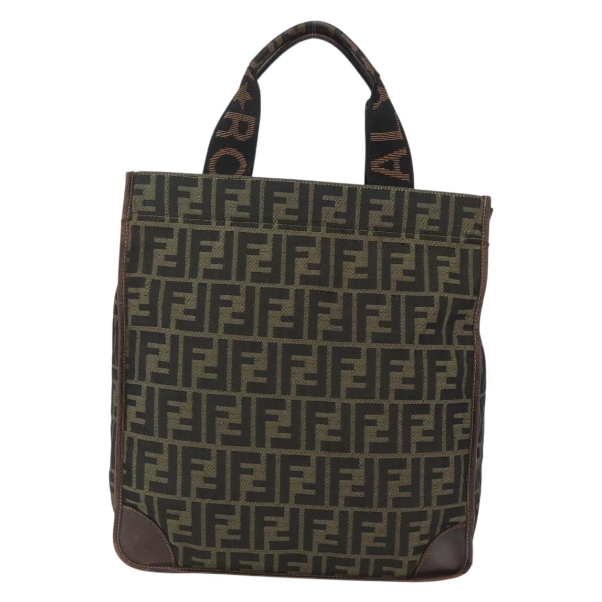 FENDI Zucca Canvas Tote Bag Black Brown Auth 166775