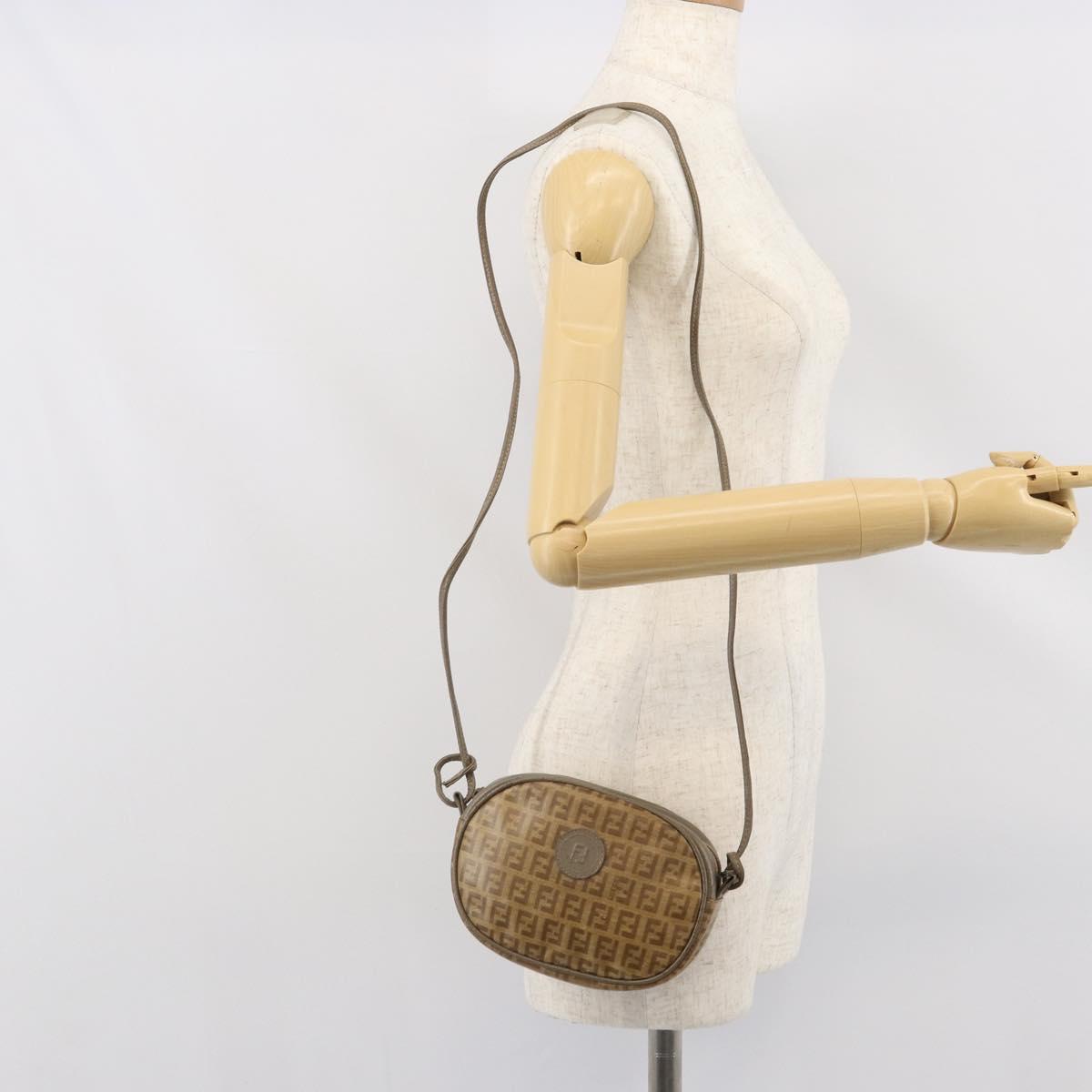 FENDI Zucchino Canvas Shoulder Bag Beige Auth 166776