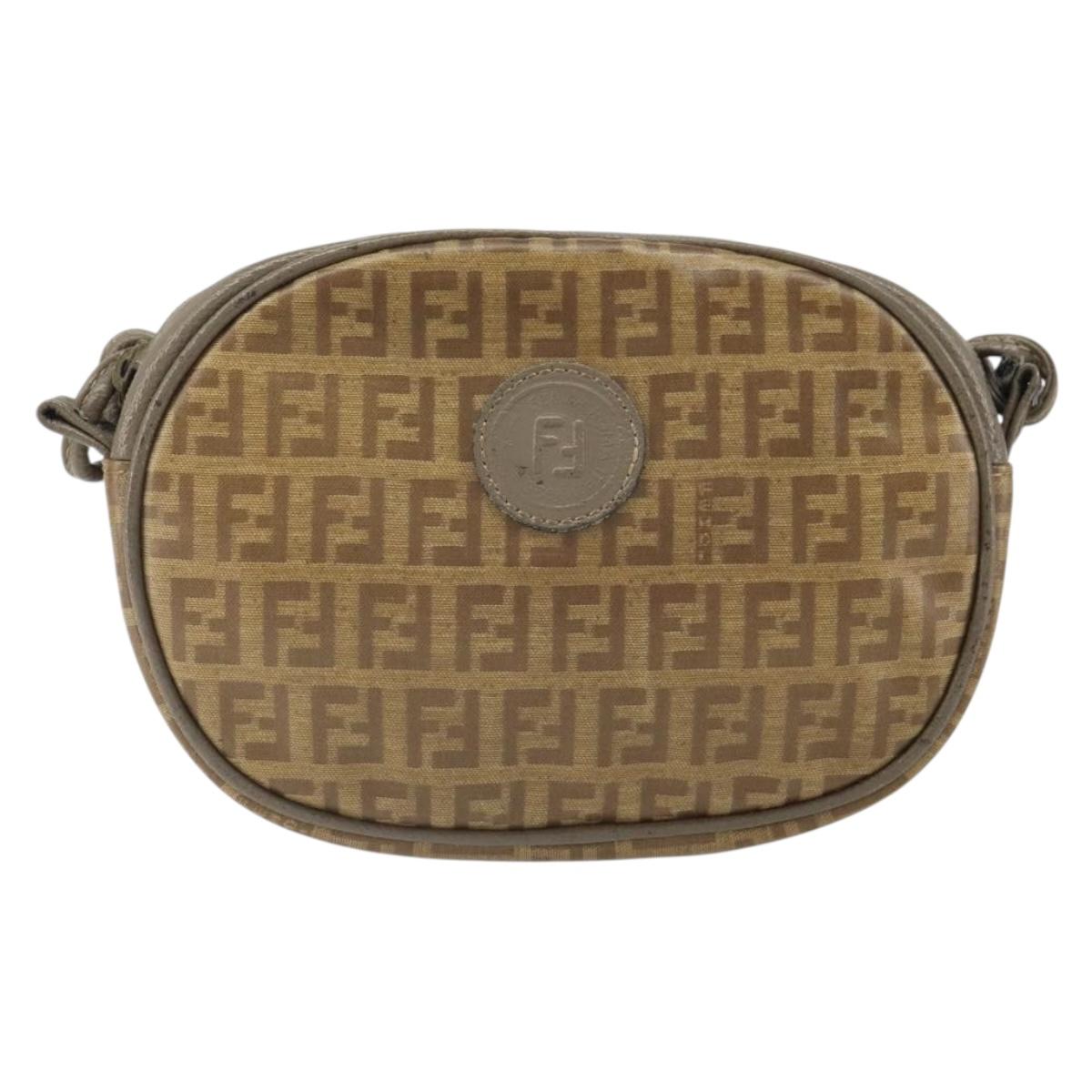 FENDI Zucchino Canvas Shoulder Bag Beige Auth 166776