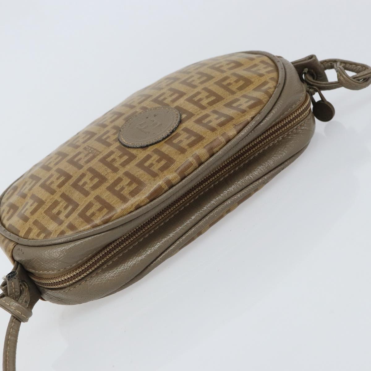 FENDI Zucchino Canvas Shoulder Bag Beige Auth 166776