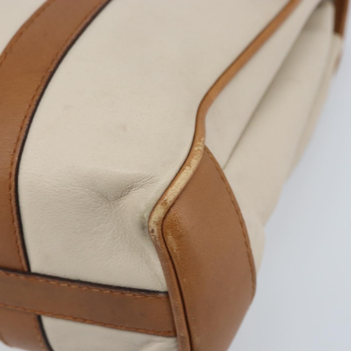 CELINE Hand Bag Leather White Gold Auth 166779