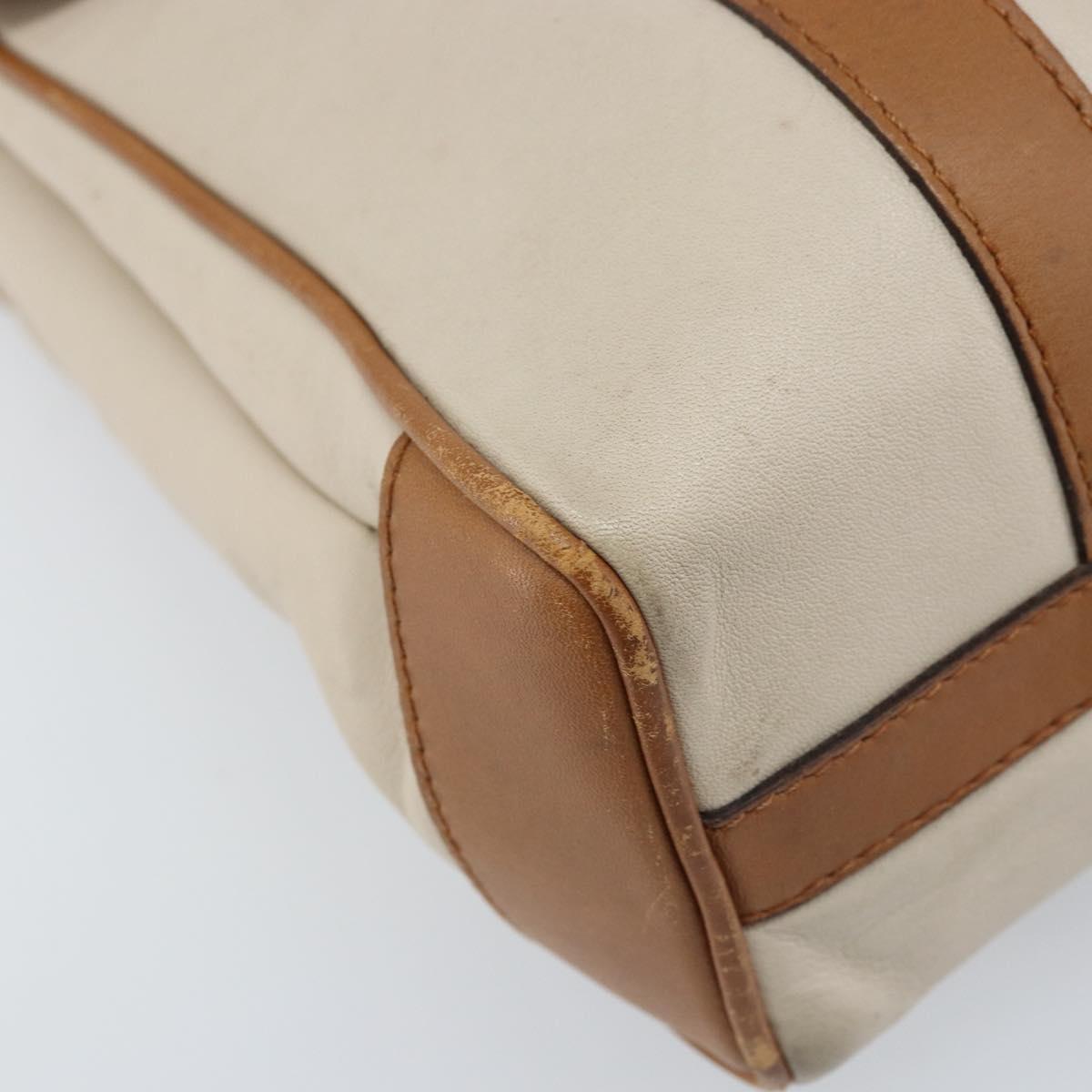 CELINE Hand Bag Leather White Gold Auth 166779