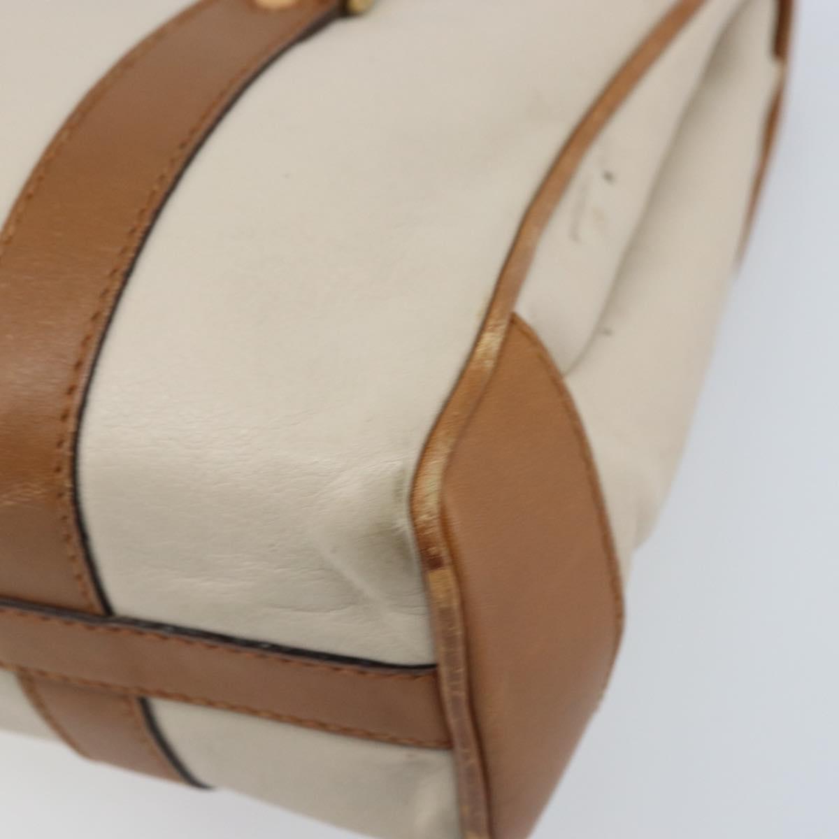 CELINE Hand Bag Leather White Gold Auth 166779