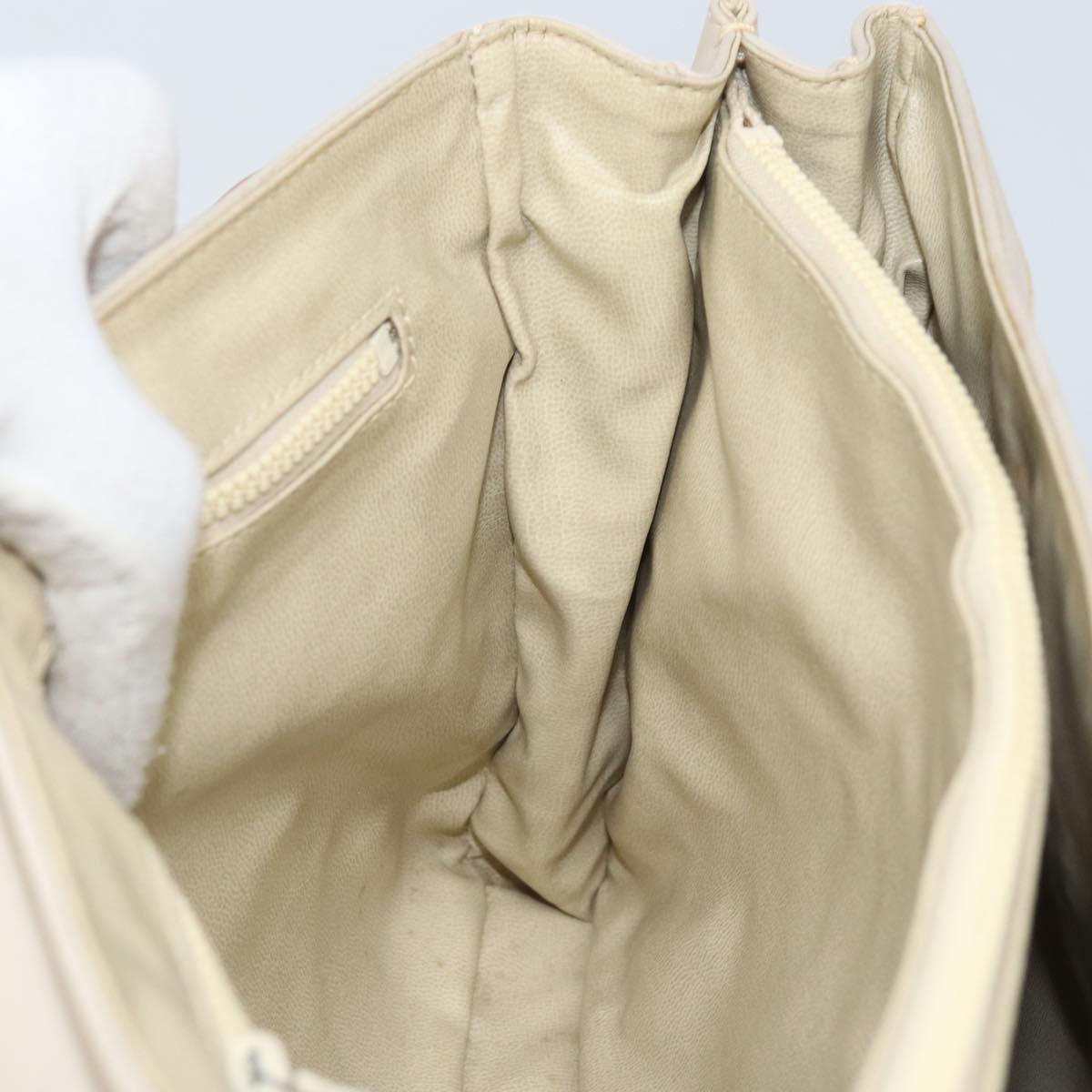 CELINE Hand Bag Leather White Gold Auth 166779