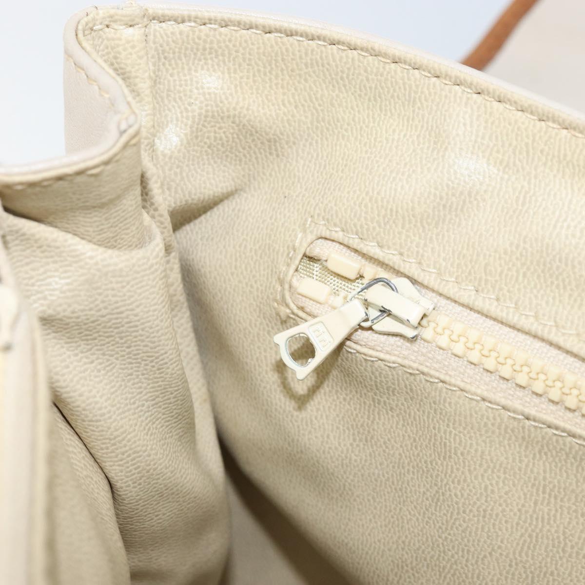 CELINE Hand Bag Leather White Gold Auth 166779