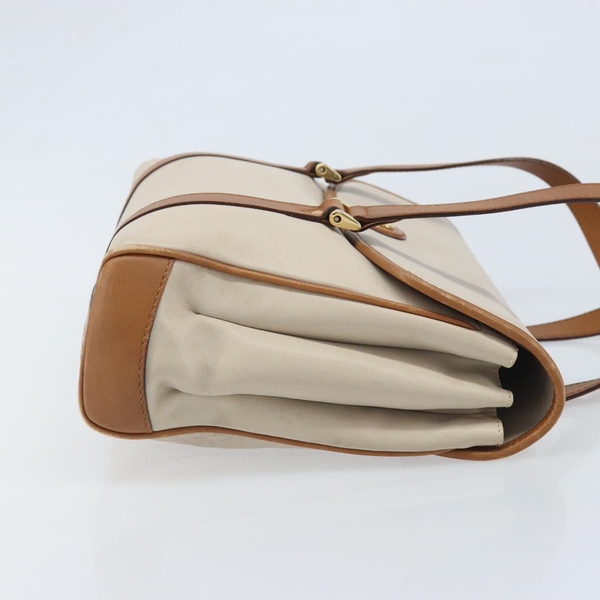 CELINE Hand Bag Leather White Gold Auth 166779