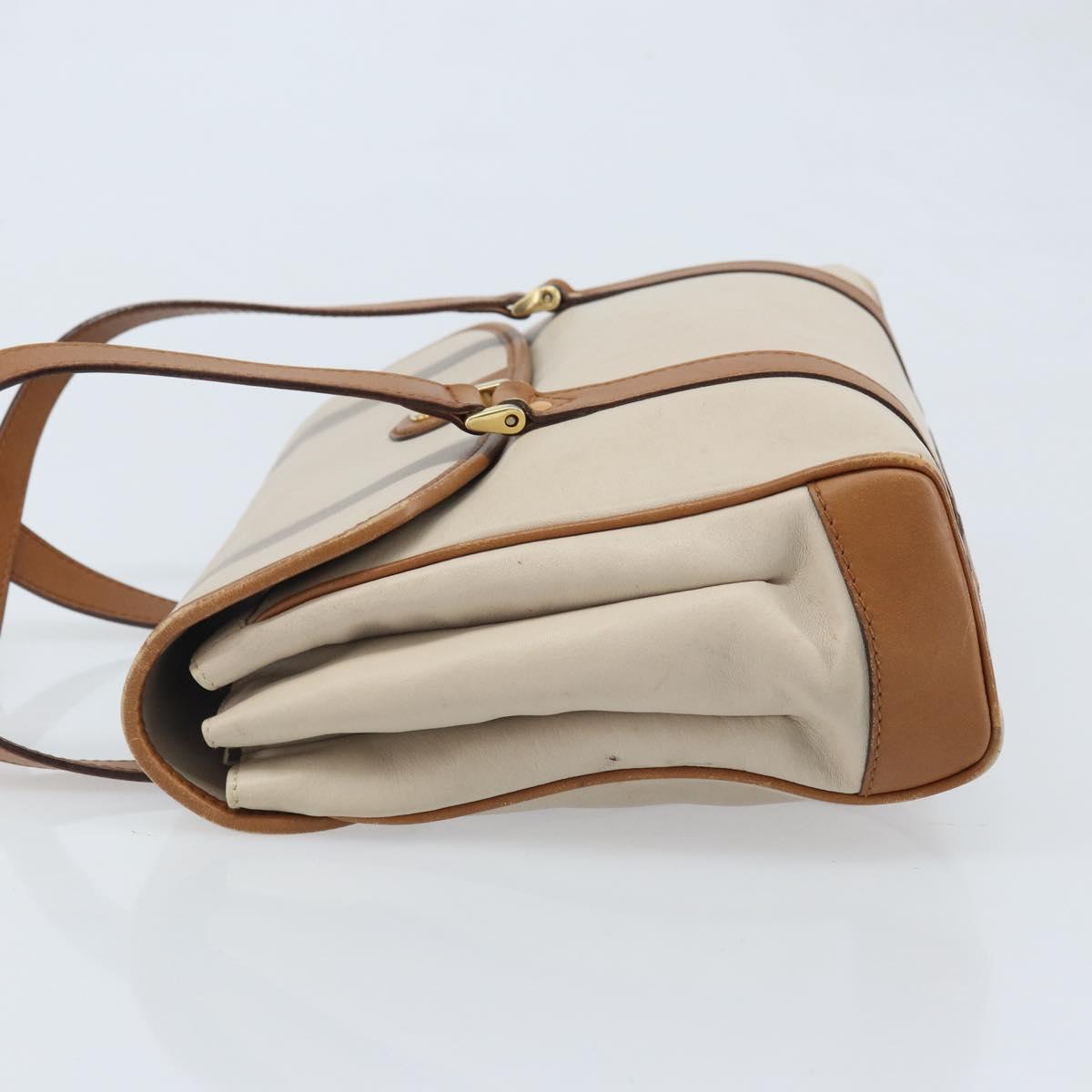 CELINE Hand Bag Leather White Gold Auth 166779