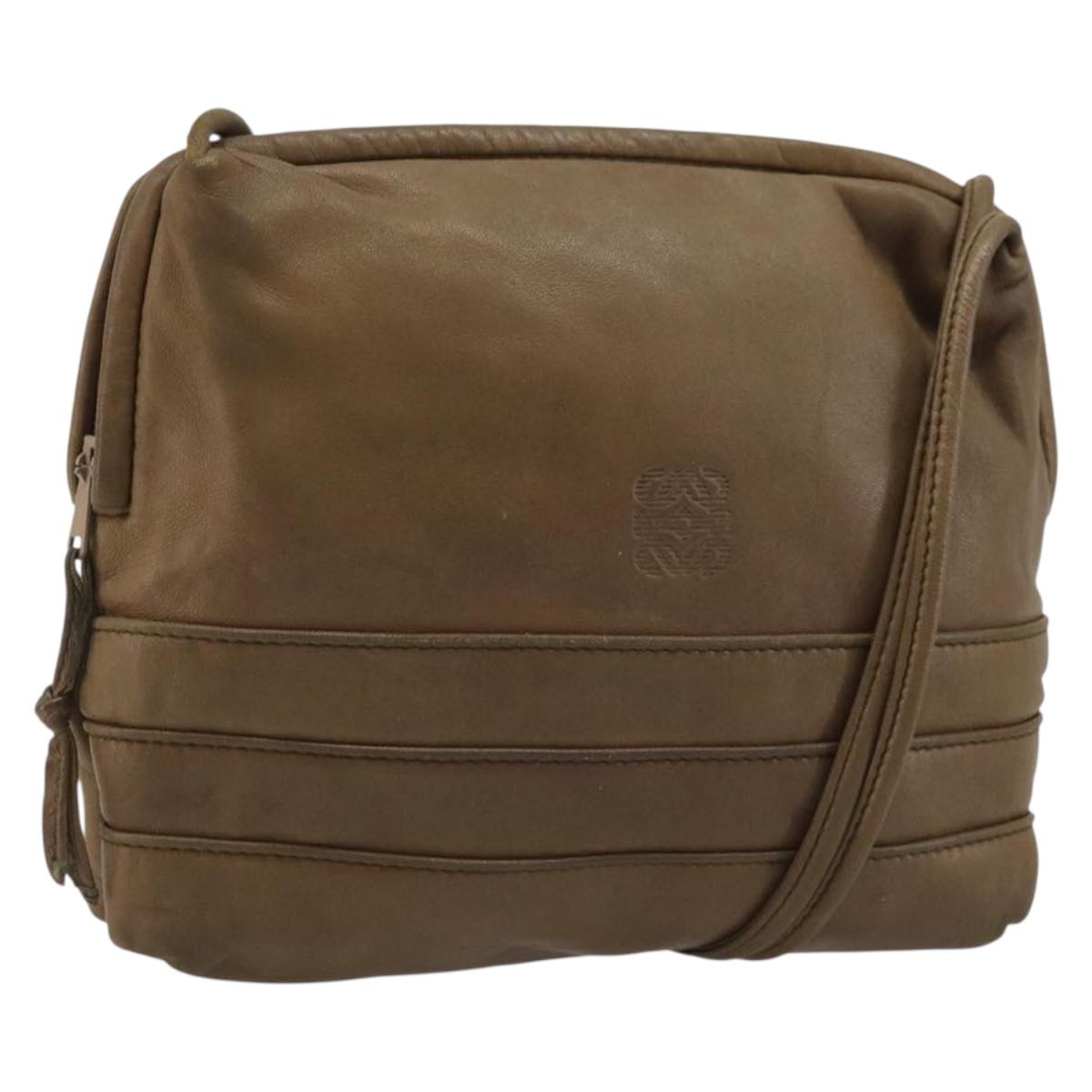 LOEWE Anagram Shoulder Bag Leather Brown Auth 166780