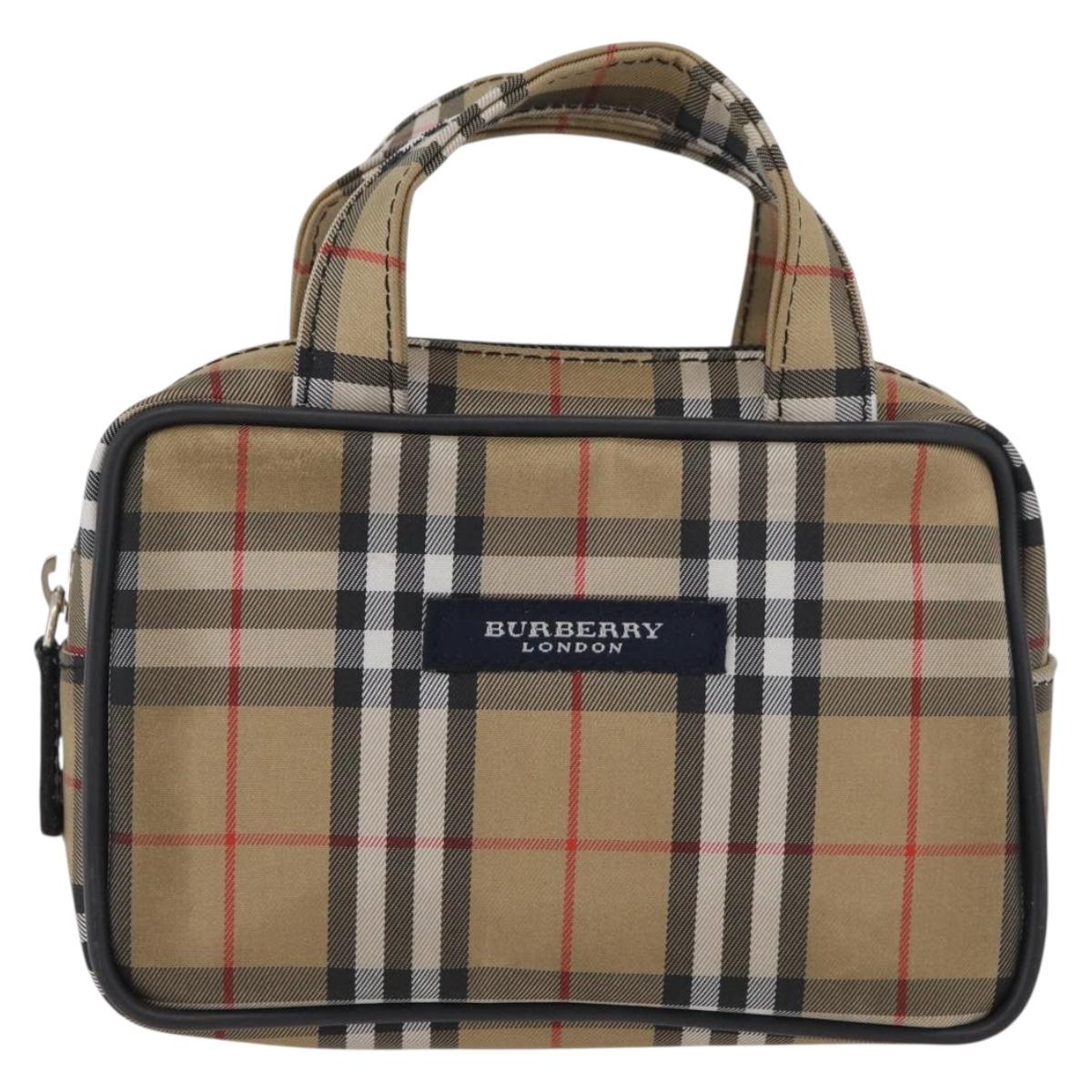 BURBERRY Nova Check Hand Bag Nylon Silver Beige Auth 166781