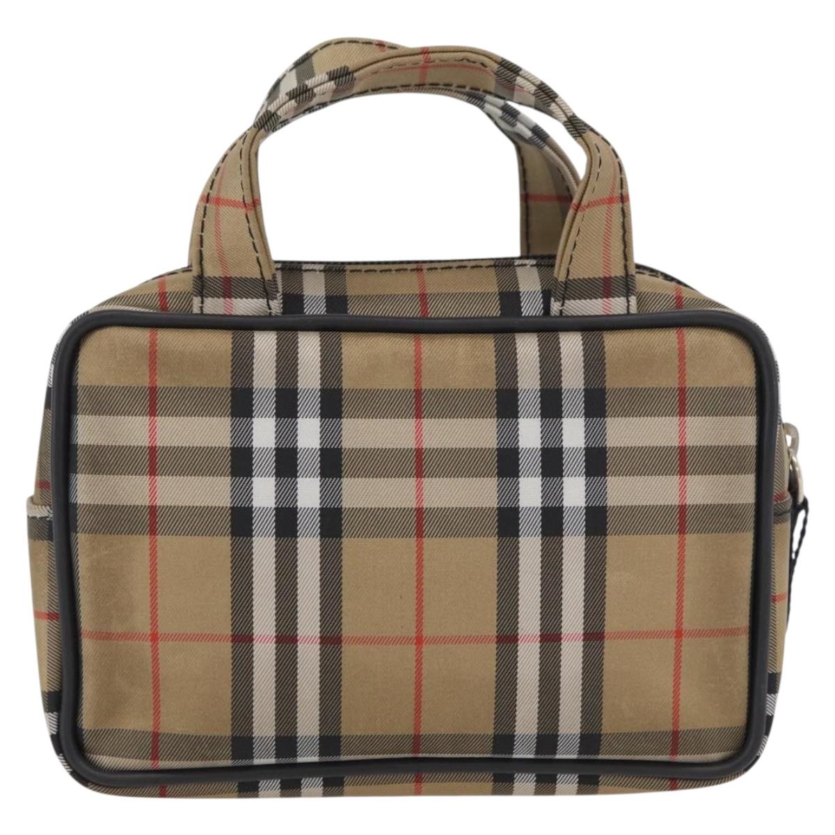 BURBERRY Nova Check Hand Bag Nylon Silver Beige Auth 166781