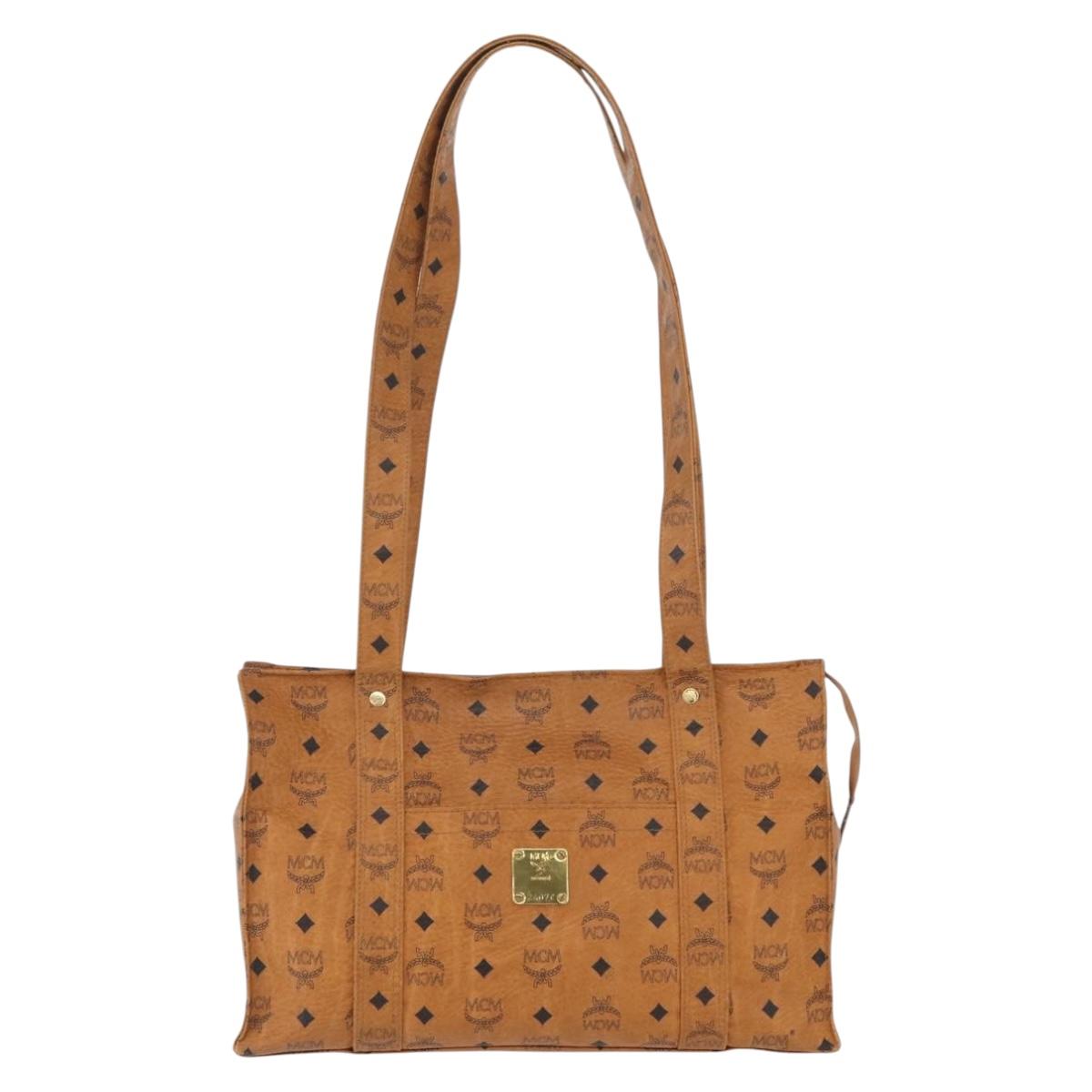 MCM Vicetos Logogram Tote Bag PVC Leather Brown Gold Auth 166783