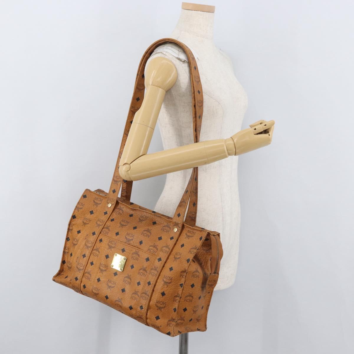 MCM Vicetos Logogram Tote Bag PVC Leather Brown Gold Auth 166783