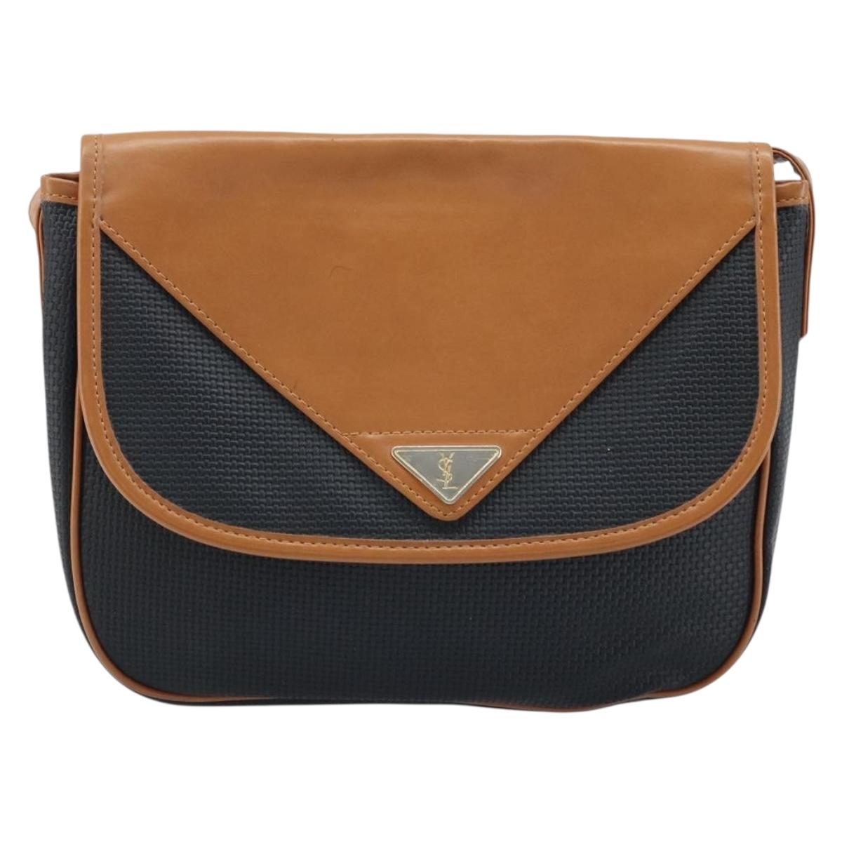 SAINT LAURENT Shoulder Bag Leather Black Gold Auth 166787
