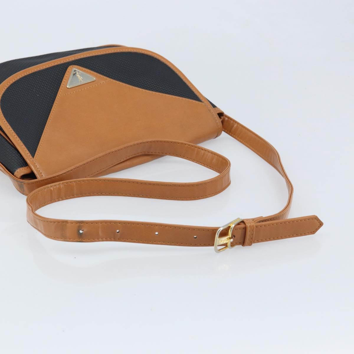 SAINT LAURENT Shoulder Bag Leather Black Gold Auth 166787