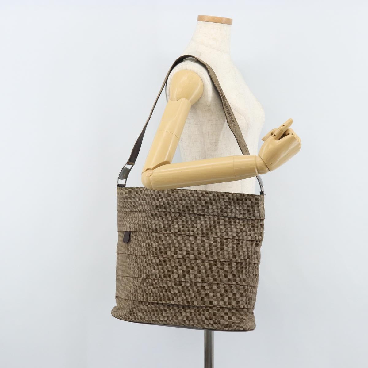 Salvatore Ferragamo Shoulder Bag Canvas Beige Silver Auth 166789