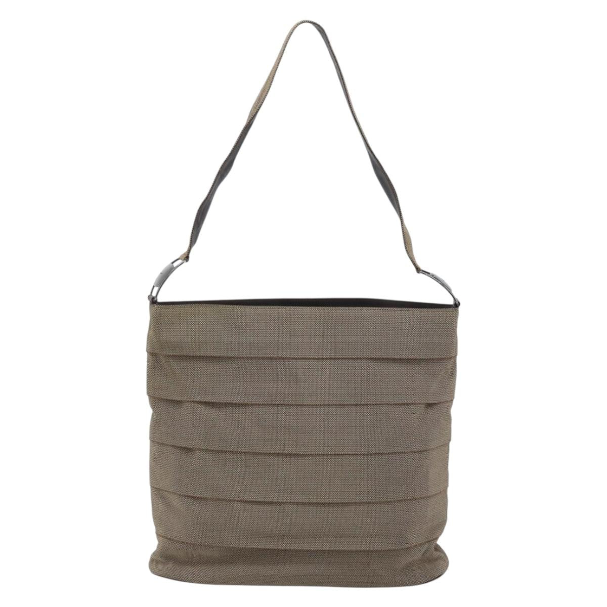 Salvatore Ferragamo Shoulder Bag Canvas Beige Silver Auth 166789