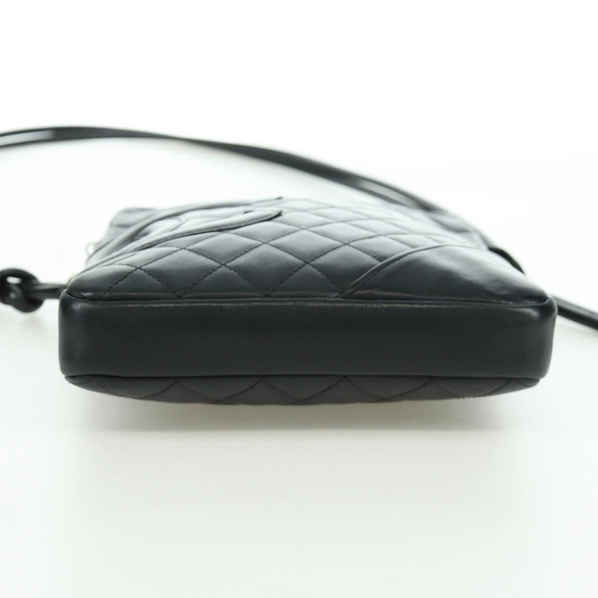 CHANEL Cambon Line Matelasse Shoulder Bag Leather Black Silver CC Auth 166791A