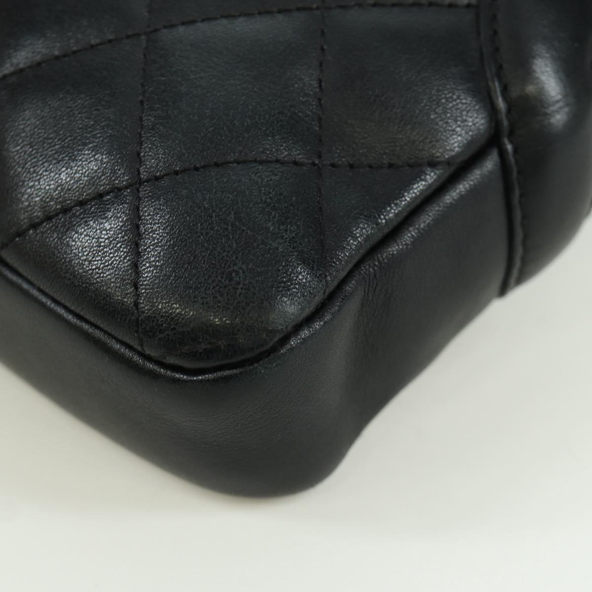 CHANEL Cambon Line Matelasse Shoulder Bag Leather Black Silver CC Auth 166791A