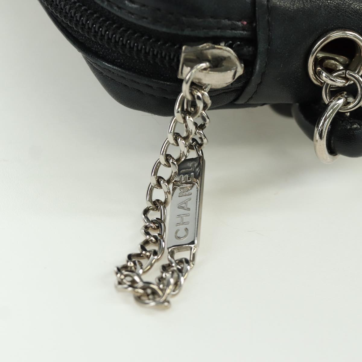 CHANEL Cambon Line Matelasse Shoulder Bag Leather Black Silver CC Auth 166791A