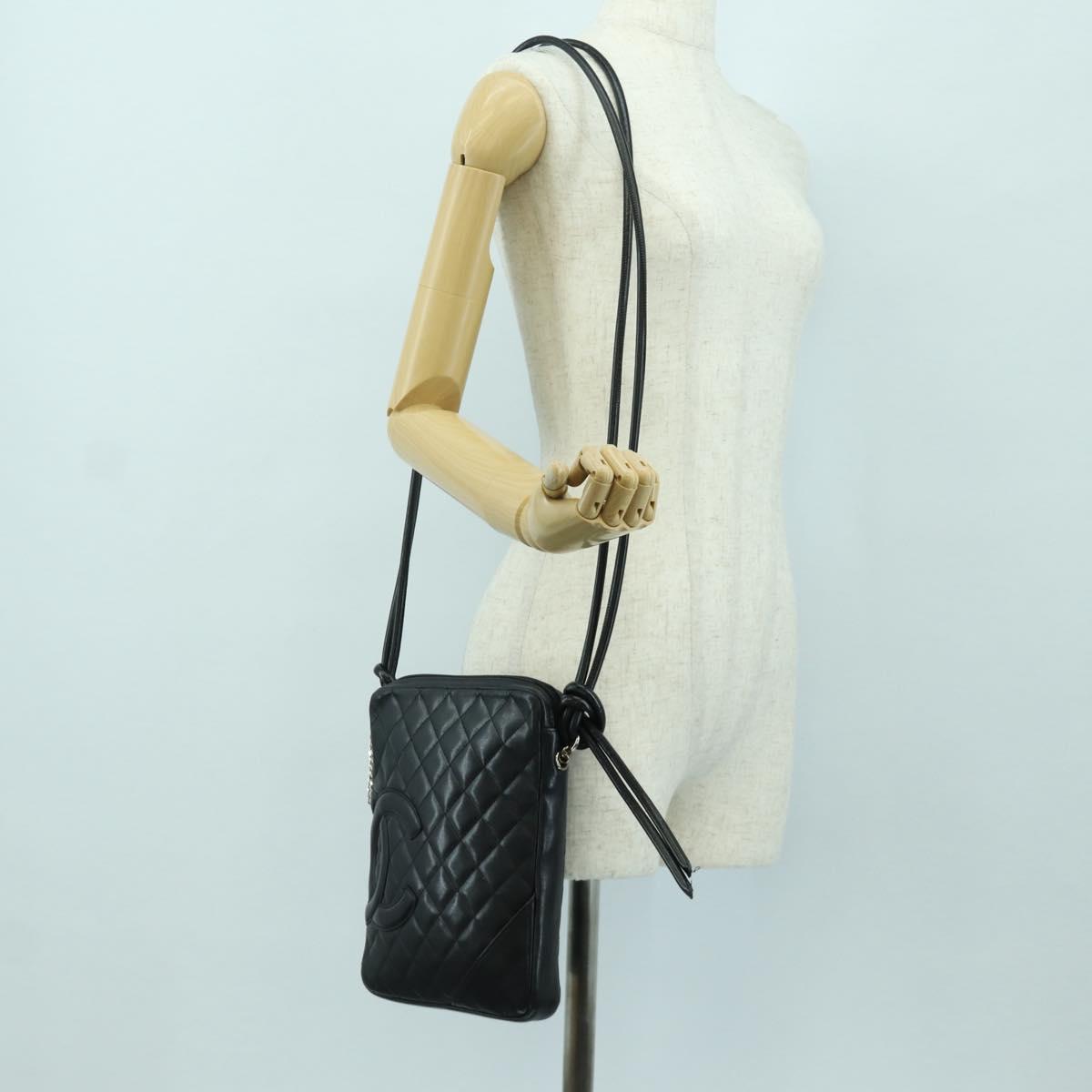 CHANEL Cambon Line Matelasse Shoulder Bag Leather Black Silver CC Auth 166791A