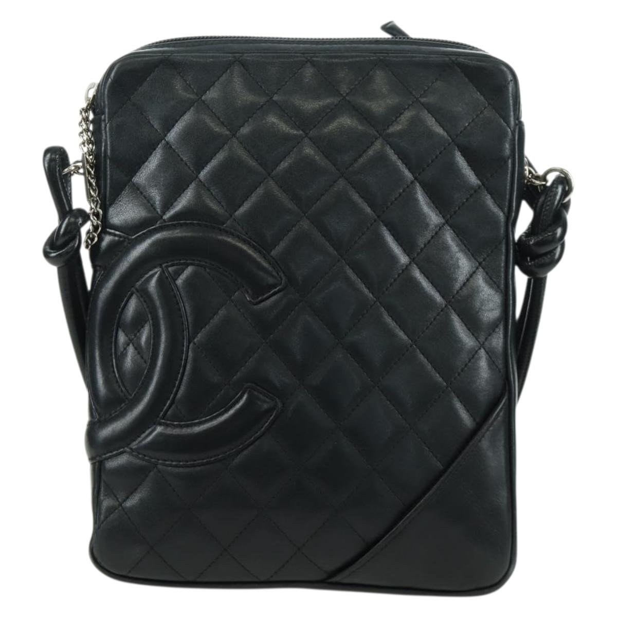 CHANEL Cambon Line Matelasse Shoulder Bag Leather Black Silver CC Auth 166791A