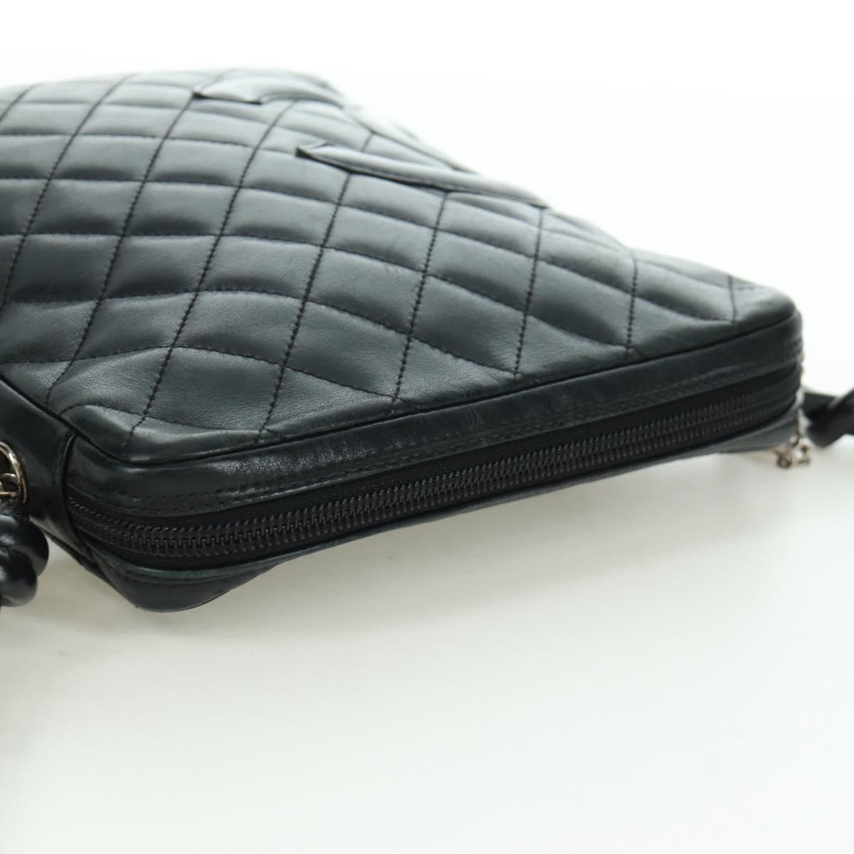 CHANEL Cambon Line Matelasse Shoulder Bag Leather Black Silver CC Auth 166791A