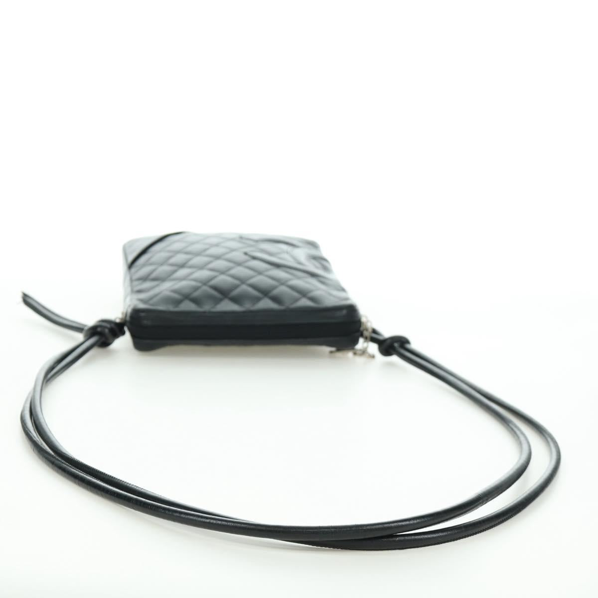 CHANEL Cambon Line Matelasse Shoulder Bag Leather Black Silver CC Auth 166791A