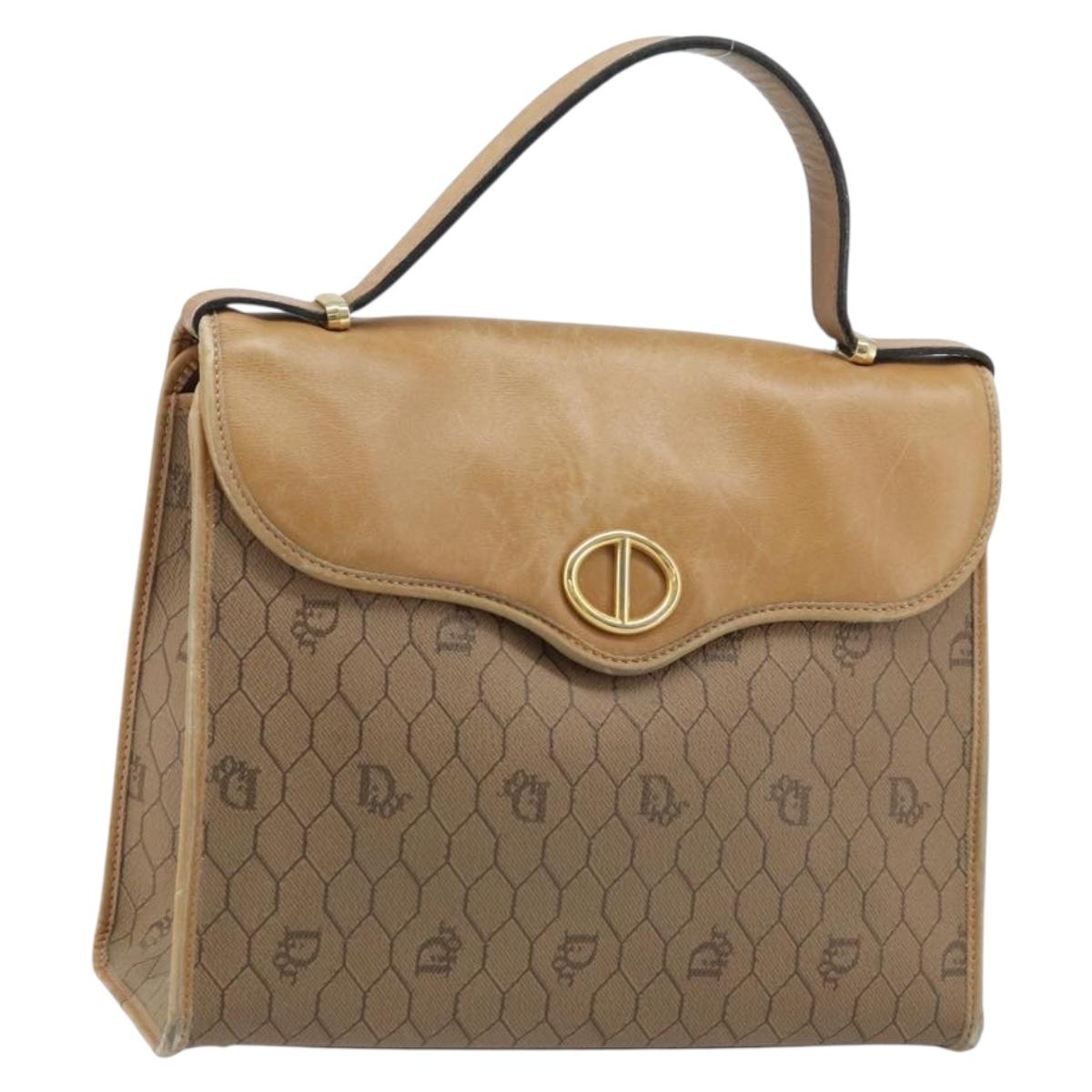 Christian Dior Honeycomb Canvas Hand Bag PVC Beige Gold Auth 166792